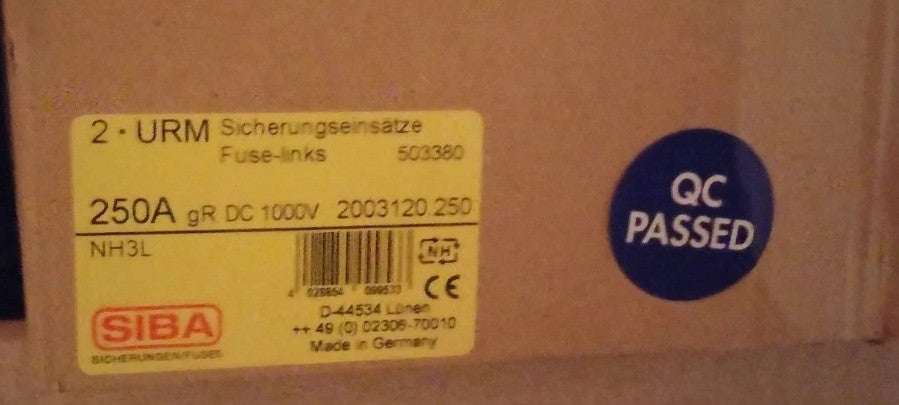 SIBA, 2003120.250, 250A Knife-Blade fuses, URM Series, BOX OF 2